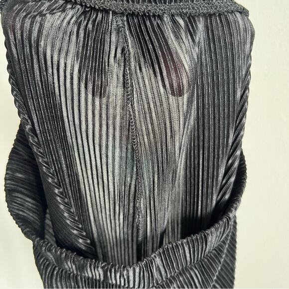 Zara Black Straight Flare Semi Sheer Black Vertical Accordion Crinkle Pants S - Picture 9 of 9